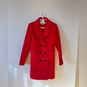 Allegra K Solid red Winter  Long Warm Pocketed Pea Coat size medium